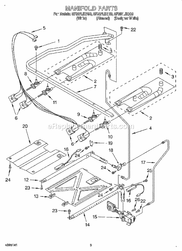 Whirlpool SF387LEGQ3 Freestanding Gas Range Manifold Diagram