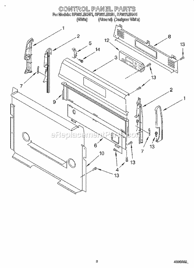 Whirlpool SF387LEGW1 Freestanding Gas Range Control Panel Diagram