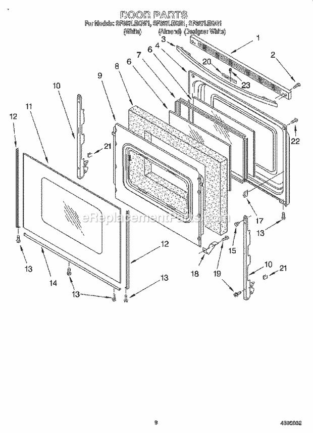 Whirlpool SF387LEGW1 Freestanding Gas Range Door, Lit/Optional Diagram