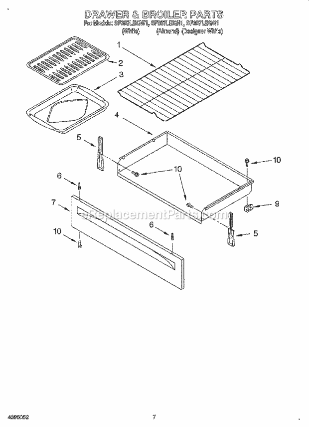 Whirlpool SF387LEGW1 Freestanding Gas Range Drawer and Broiler Diagram