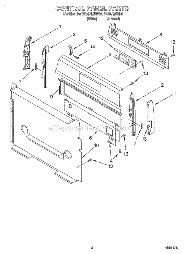 Whirlpool SF387LEGW4 Freestanding Gas Range Control Panel Diagram