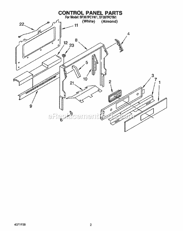 Whirlpool SF387PCYN1 Range Control Panel Diagram