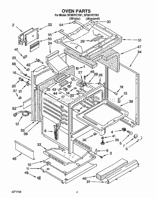 Whirlpool SF387PCYN1 Range Oven Diagram