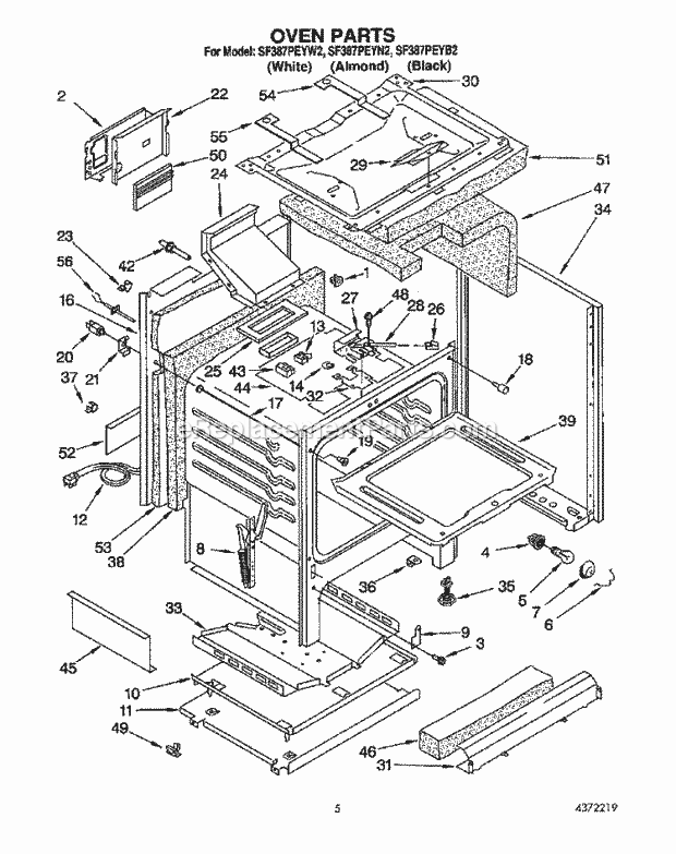 Whirlpool SF387PEYB2 Freestanding Gas Range Oven Diagram