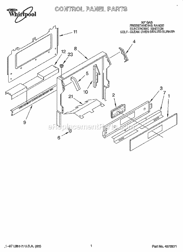 Whirlpool SF387PEYB6 Gas Range Control Panel Diagram