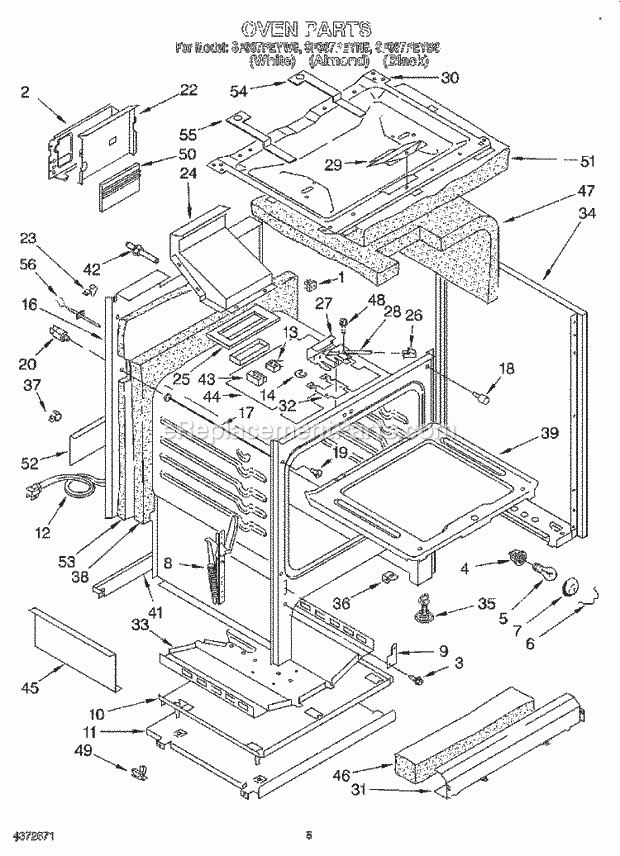 Whirlpool SF387PEYB6 Gas Range Oven Diagram