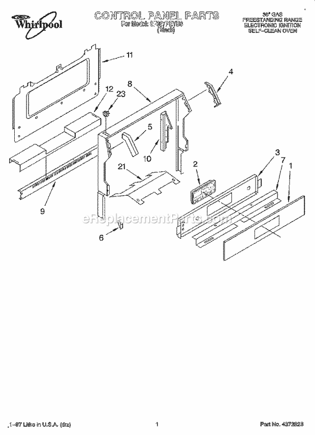 Whirlpool SF387PEYB8 Gas Range Control Panel Diagram