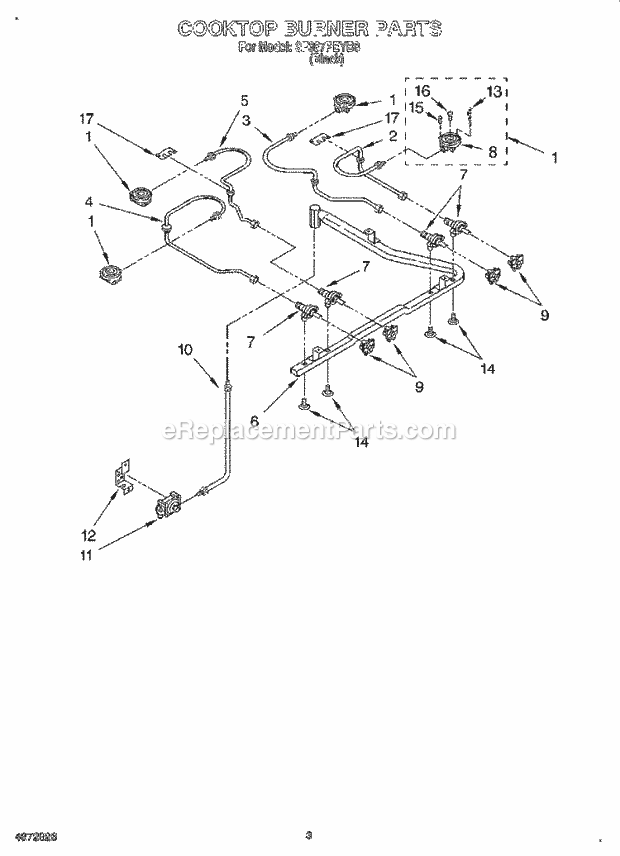 Whirlpool SF387PEYB8 Gas Range Cooktop Burner Diagram