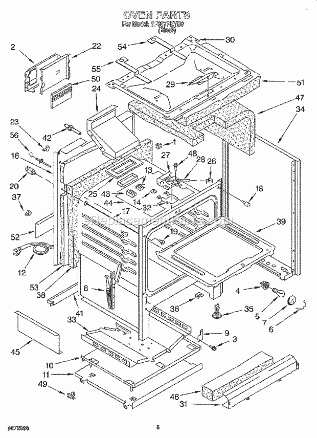 Whirlpool SF387PEYB8 Gas Range Oven Diagram