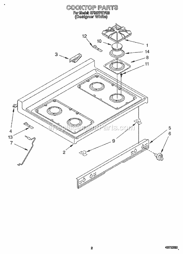 Whirlpool SF387PEYQ3 Gas Range Cooktop Diagram