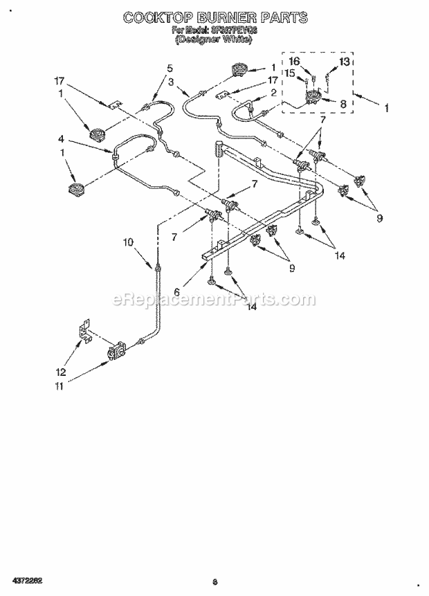 Whirlpool SF387PEYQ3 Gas Range Cooktop Burner Diagram