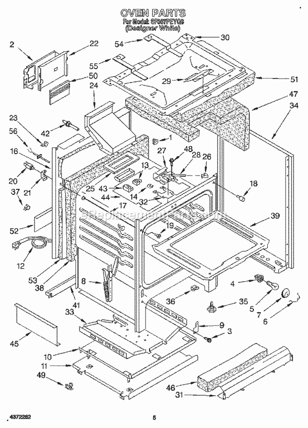 Whirlpool SF387PEYQ3 Gas Range Oven Diagram