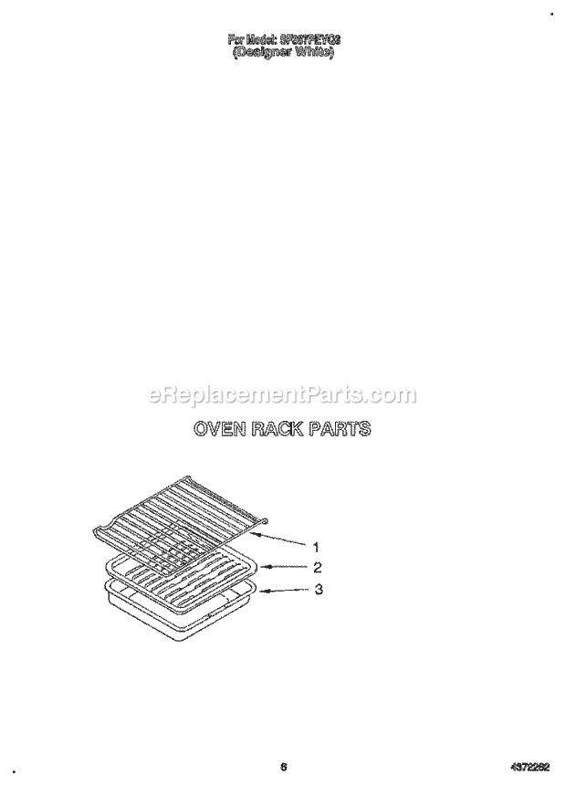 Whirlpool SF387PEYQ3 Gas Range Oven Rack, Literature Diagram