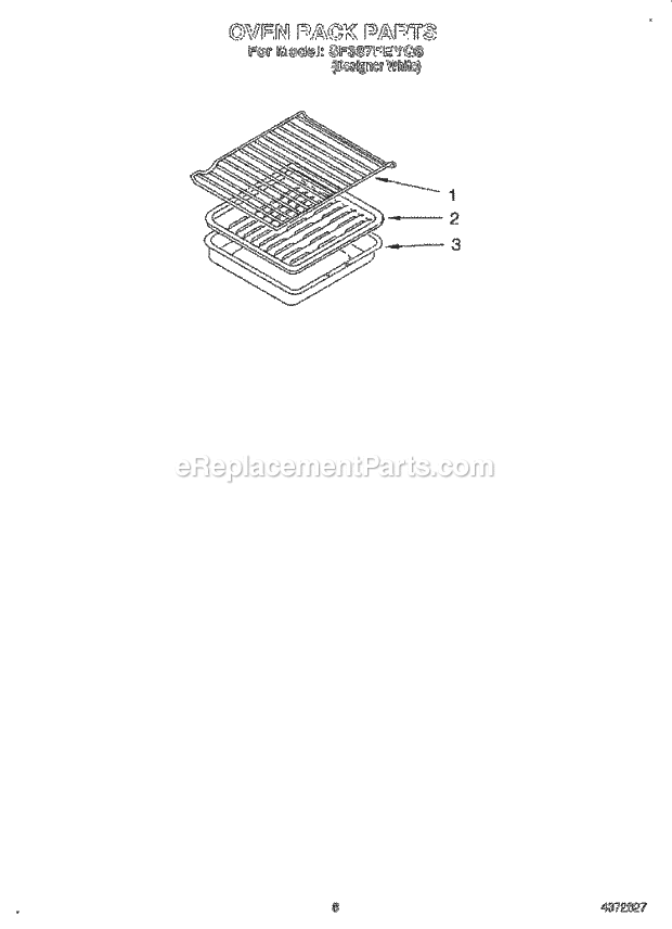 Whirlpool SF387PEYQ8 Gas Range Oven Rack, Literature Diagram