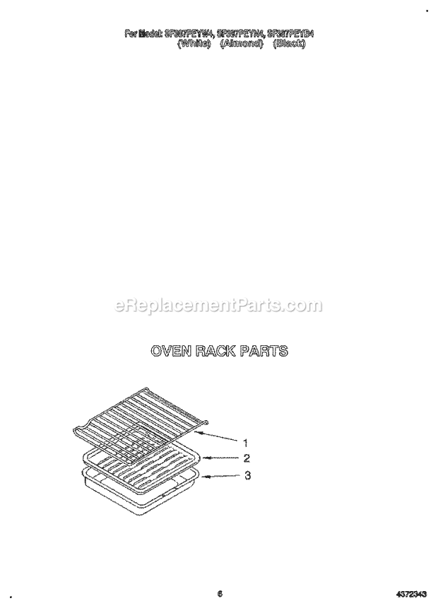 Whirlpool SF387PEYW4 Freestanding Gas Range Oven Rack, Literature Diagram