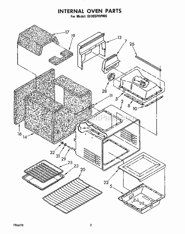 Whirlpool SF395PEPW0 Freestanding Gas Range Internal Oven Diagram