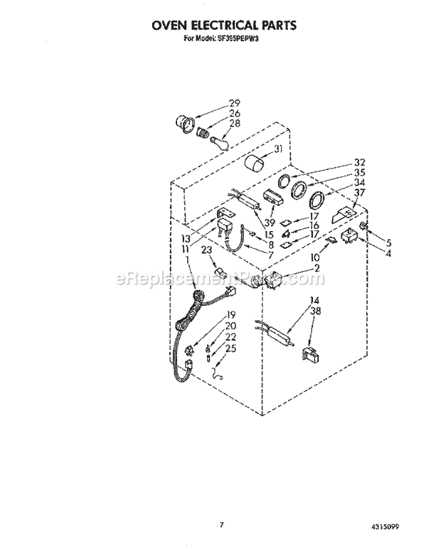 Whirlpool SF395PEPW3 Freestanding Gas Range Oven Electrical Diagram