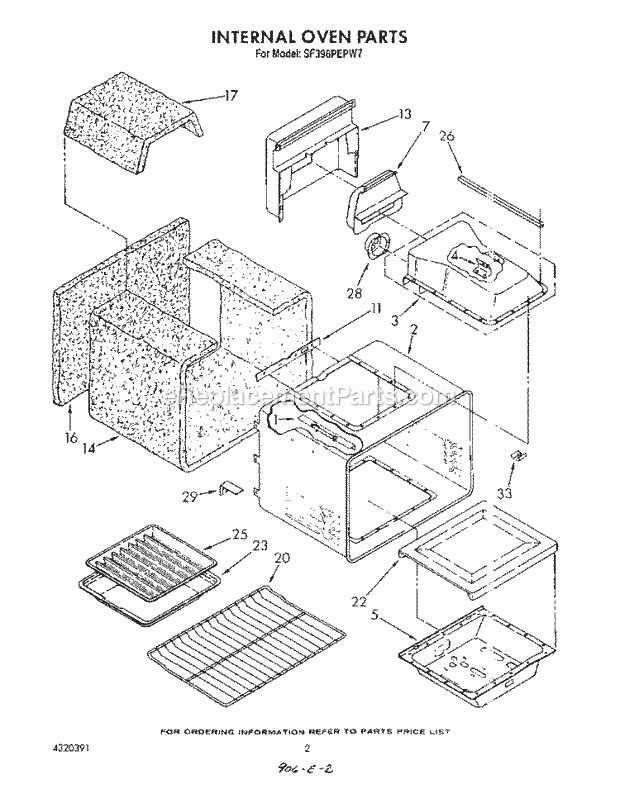 Whirlpool SF395PEPW7 Freestanding Gas Range Internal Oven Diagram