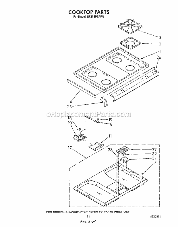 Whirlpool SF396PEPW7 Gas Range Cook Top Diagram