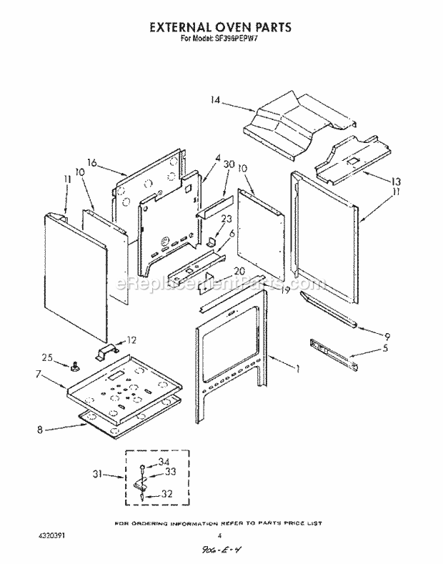 Whirlpool SF396PEPW7 Gas Range External Oven Diagram