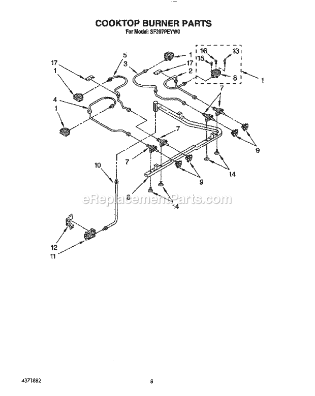 Whirlpool SF397PEYN0 Range Cooktop Burner Diagram