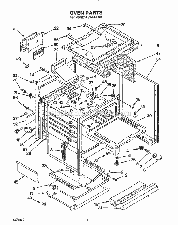 Whirlpool SF397PEYN0 Range Oven Diagram