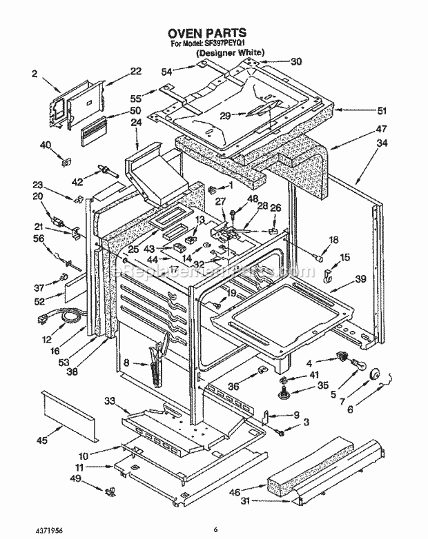 Whirlpool SF397PEYQ1 Gas Range Oven Diagram