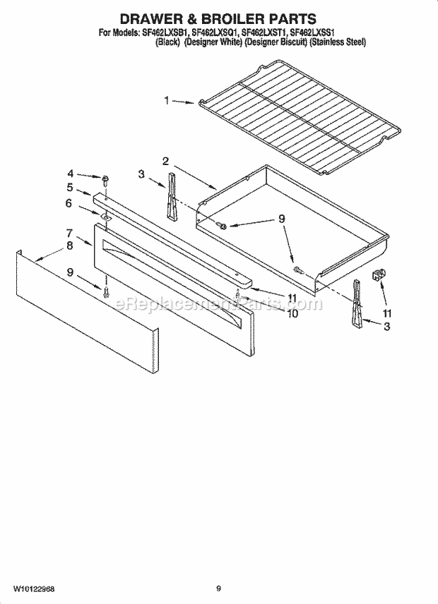 Whirlpool SF462LXST1 Freestanding Gas Range Drawer & Broiler Parts, Optional Parts Diagram