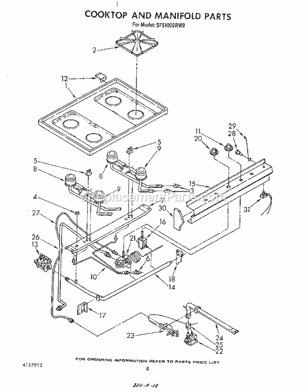 Whirlpool SF5100SRW0 Gas Range Cooktop and Manifold , Lit/Optional Diagram