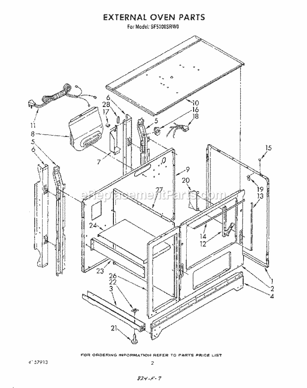 Whirlpool SF5100SRW0 Gas Range External Oven Diagram