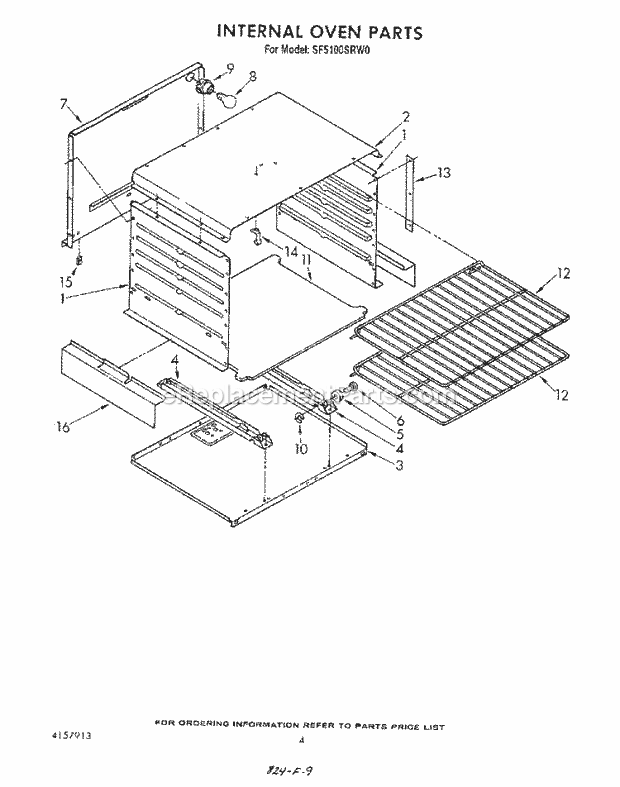 Whirlpool SF5100SRW0 Gas Range Internal Oven Diagram