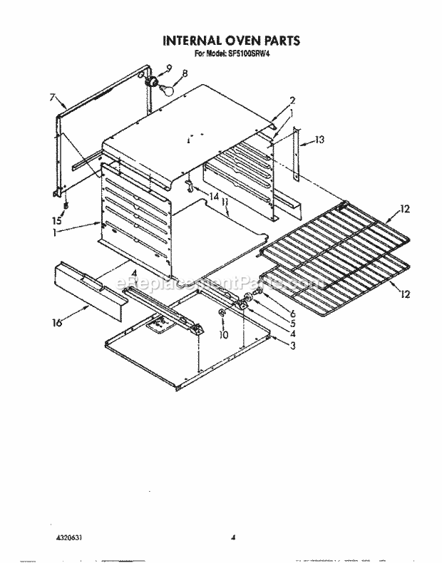 Whirlpool SF5100SRW4 Gas Range Internal Oven Diagram