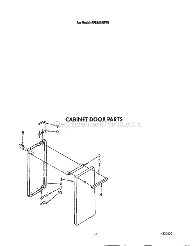 Whirlpool SF5100SRW6 Gas Range Cabinet Door Diagram