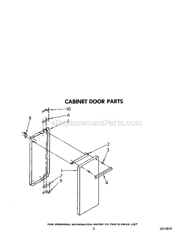 Whirlpool SF5140ERW3 Freestanding Gas Range Cabinet Door Diagram