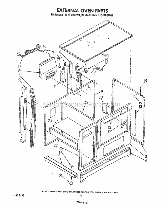 Whirlpool SF5140SRN5 Range External Oven Diagram