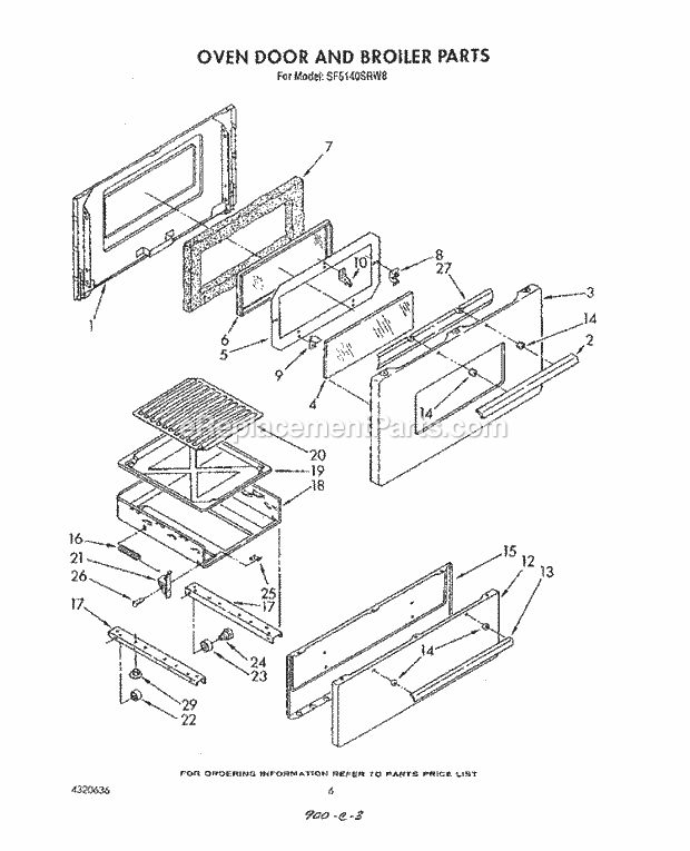 Whirlpool SF5140SRW8 Freestanding Gas Range Oven Door and Broiler Diagram