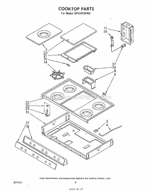 Whirlpool SF514ESPW0 Gas Range Cook Top Diagram