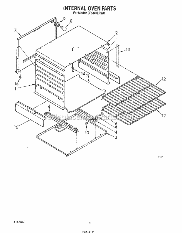 Whirlpool SF5340ERF0 Range Internal Oven Diagram