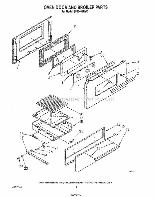 Whirlpool SF5340ERF0 Range Oven Door and Broiler Diagram