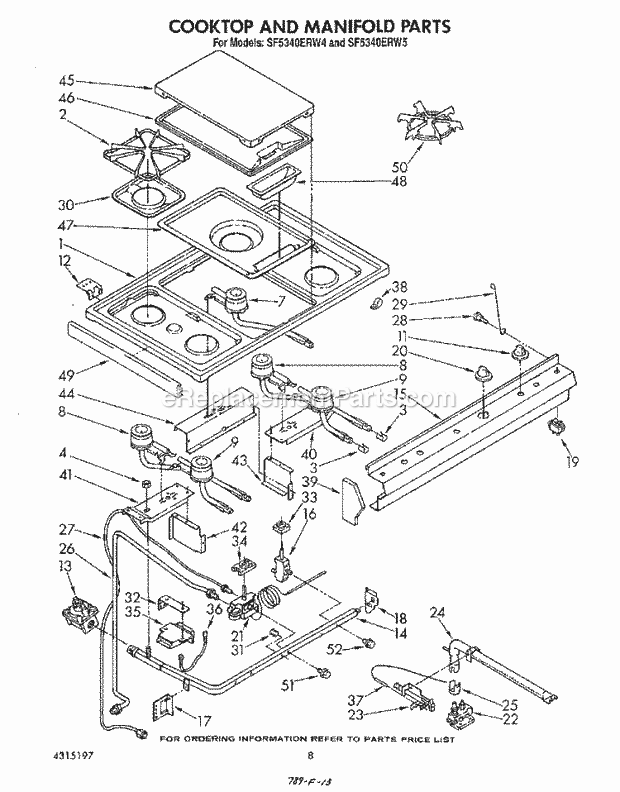 Whirlpool SF5340ERW4 Gas Range Cooktop and Manifold , Lit/Optional Diagram