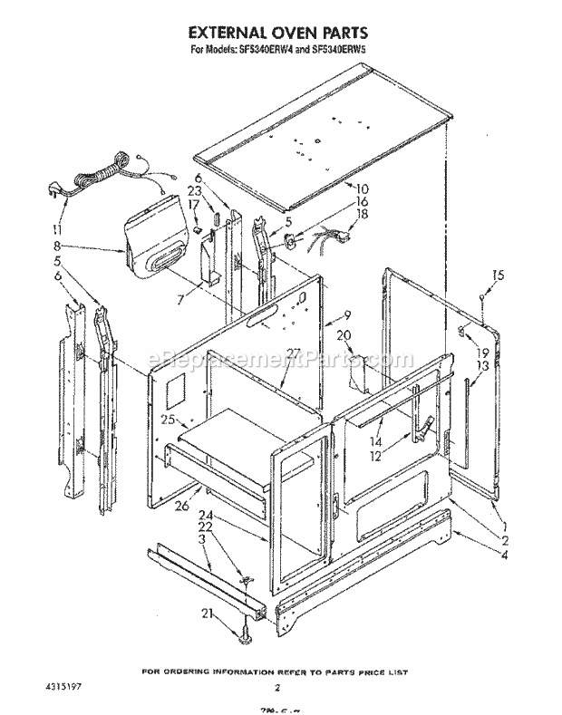 Whirlpool SF5340ERW4 Gas Range External Oven Diagram