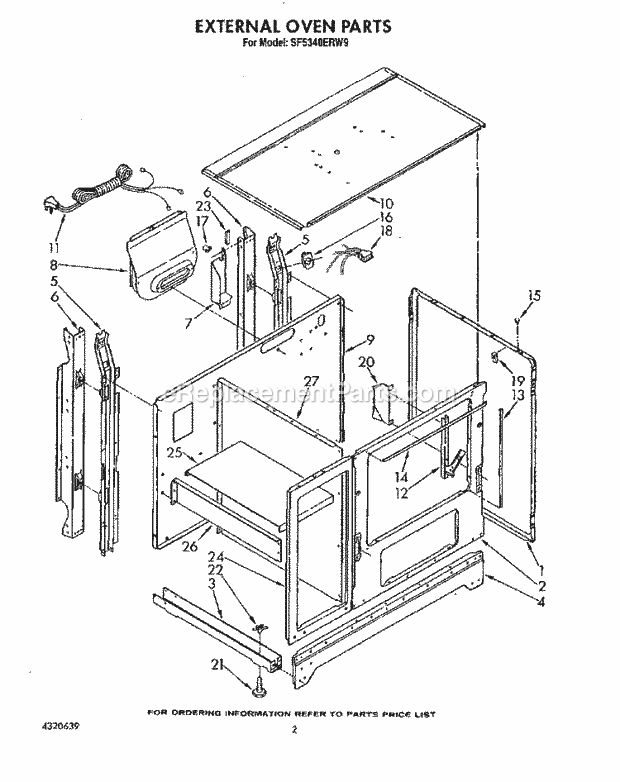 Whirlpool SF5340ERW9 Gas Range External Oven Diagram