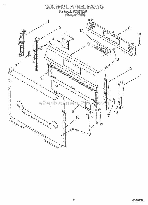 Whirlpool SGS375HQ7 Freestanding Gas Range Control Panel Diagram