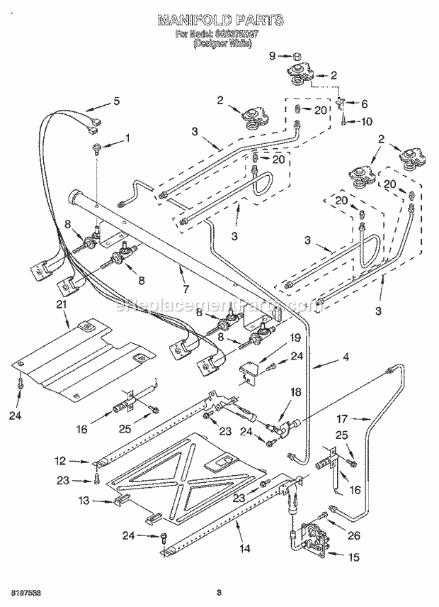 Whirlpool SGS375HQ7 Freestanding Gas Range Manifold Diagram