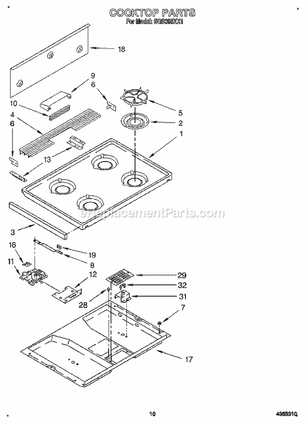 Whirlpool SGS395XX1 Range Cooktop Diagram