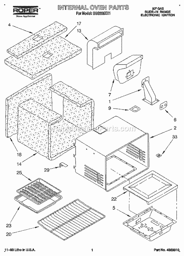 Whirlpool SGS395XX1 Range Internal Oven Diagram