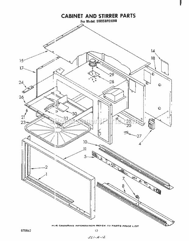 Whirlpool SM958PEKW0 Gas Range Cabinet and Stirrer Diagram