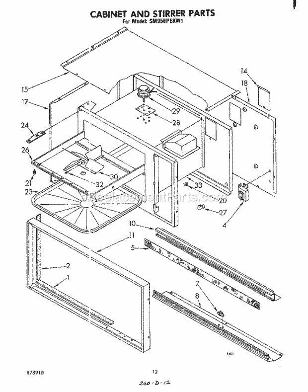Whirlpool SM958PEKW1 Gas Range Cabinet and Stirrer Diagram