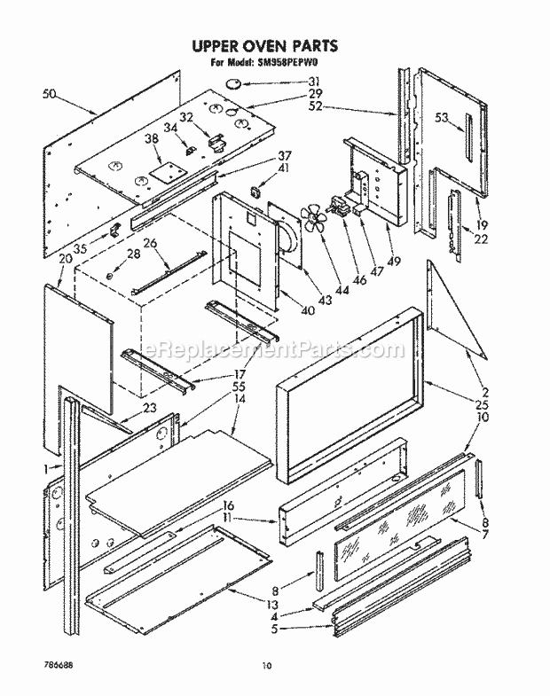 Whirlpool SM958PEPW0 Gas Range Upper Oven Diagram