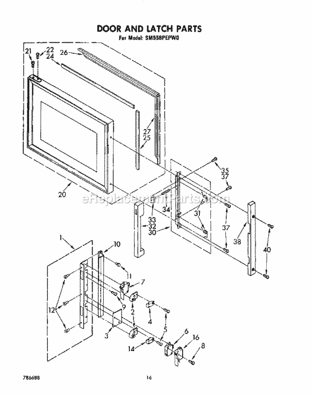 Whirlpool SM958PEPW0 Gas Range Door and Latch Diagram